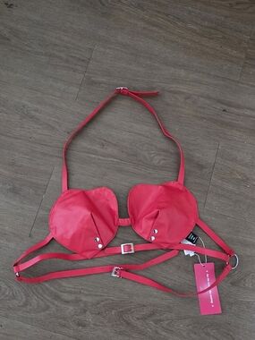 Red Heart-Shaped Strappy Bikini Top